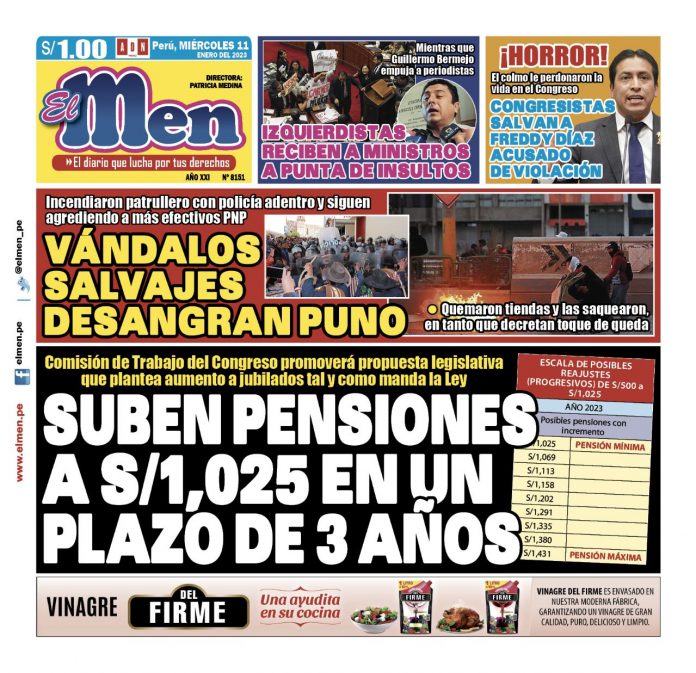 Portada impresa – Diario El Men 11-01-2023