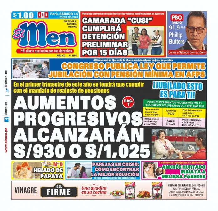 Portada impresa – Diario El Men 14-01-2023