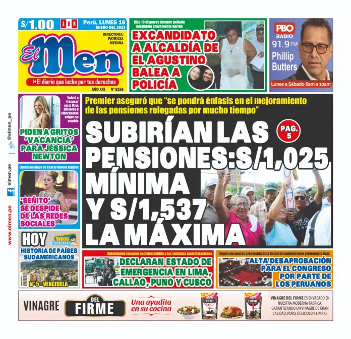 Portada impresa – Diario El Men 16-01-2023