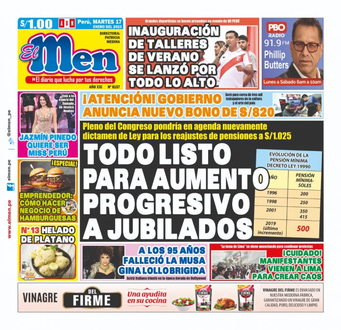 Portada impresa – Diario El Men 17-01-2023