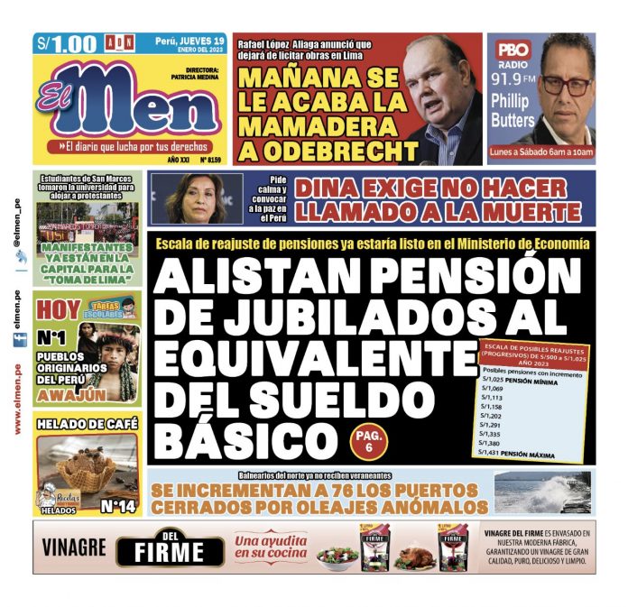 Portada impresa – Diario El Men 19-01-2023
