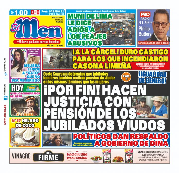 Portada impresa – Diario El Men 21-01-2023