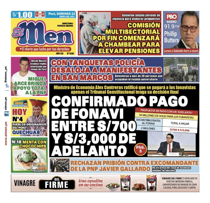 Portada impresa – Diario El Men (22012023)