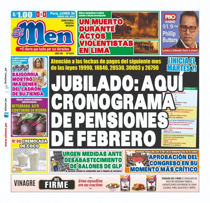 Portada impresa – Diario El Men (30012023)