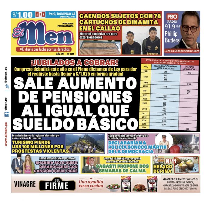 Portada impresa – Diario El Men(15-01-2023)