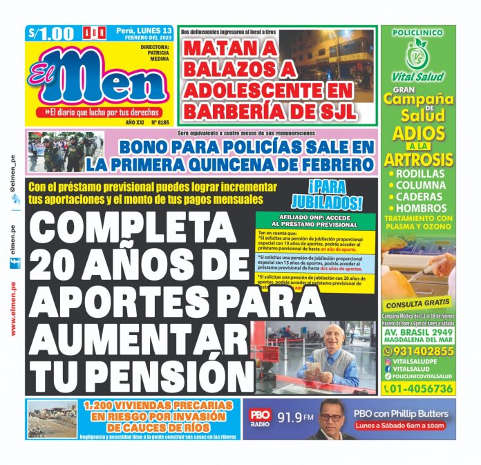 Portada Impresa – Diario El Men 13-02-2023