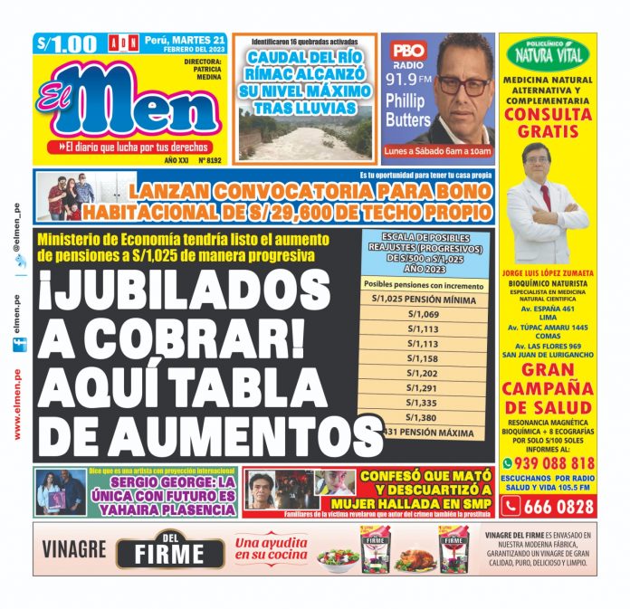 Portada impresa – Diario El Men 21-02-2023