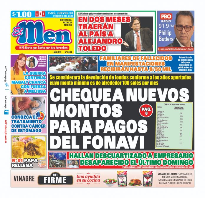 Portada impresa – Diario El Men 23-02-2023