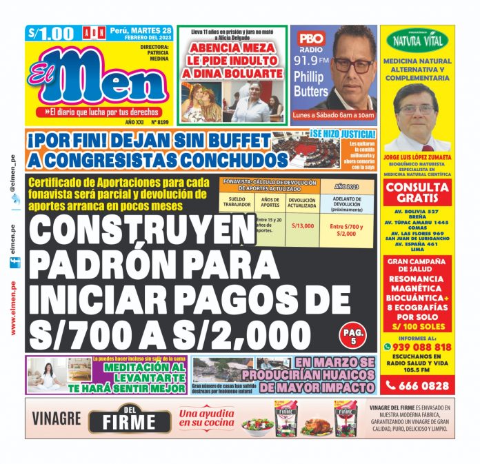 Portada impresa – Diario El Men 28-02-2023