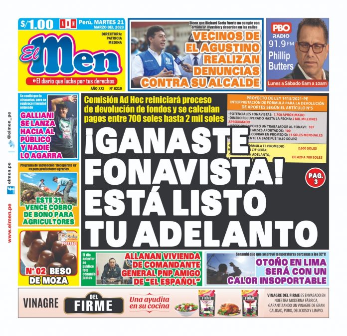 Portada impresa – Diario El Men 21-03-2023