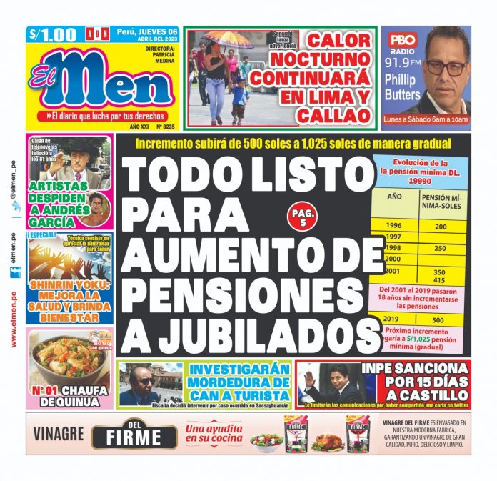 Portada impresa – Diario El Men 06-04-2023