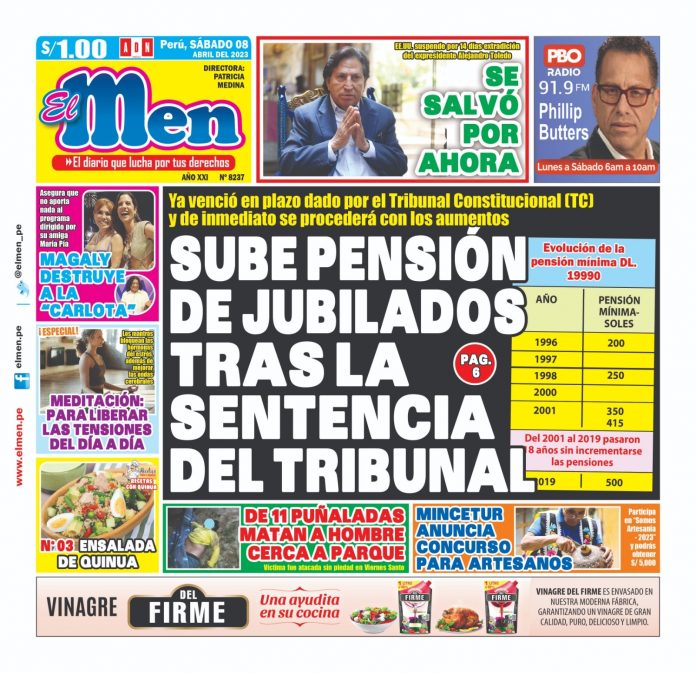 Portada impresa – Diario El Men 08-04-2023