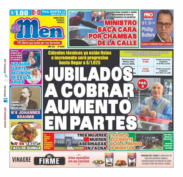 Portada impresa – Diario El Men 11-04-2023