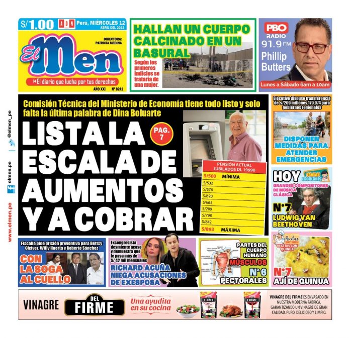 Portada impresa – Diario El Men 12-04-2023