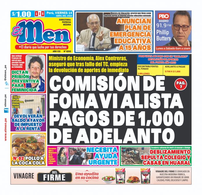 Portada impresa – Diario El Men 14-04-2023