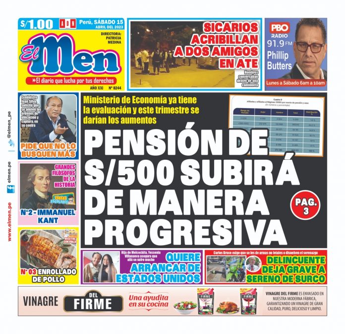 Portada impresa – Diario El Men 15-04-2023