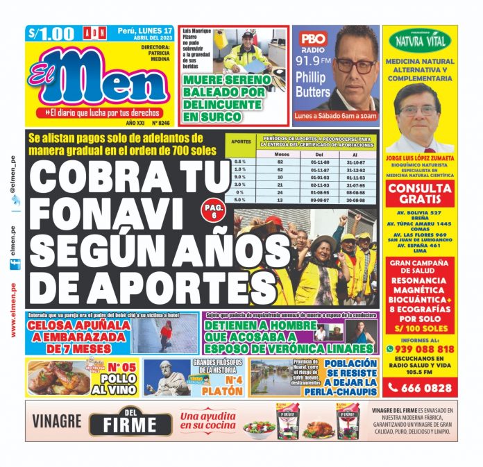 Portada impresa – Diario El Men 17-04-2023