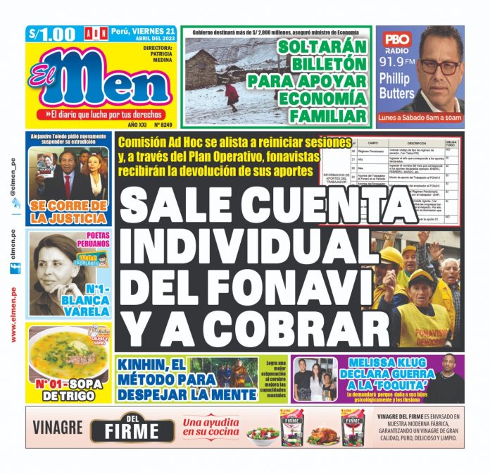 Portada impresa – Diario El Men 21-04-2023