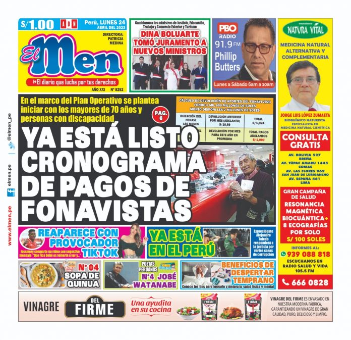 Portada impresa – El Men 24-04-2023 Portada impresa – El Men 24-04-2023