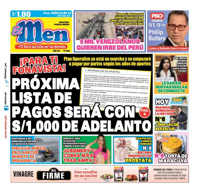 Portada impresa – Diario El Men 03-05-2023