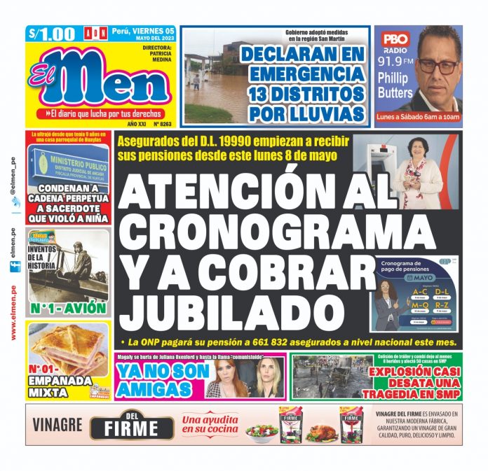 Portada impresa – Diario El Men 05-05-2023