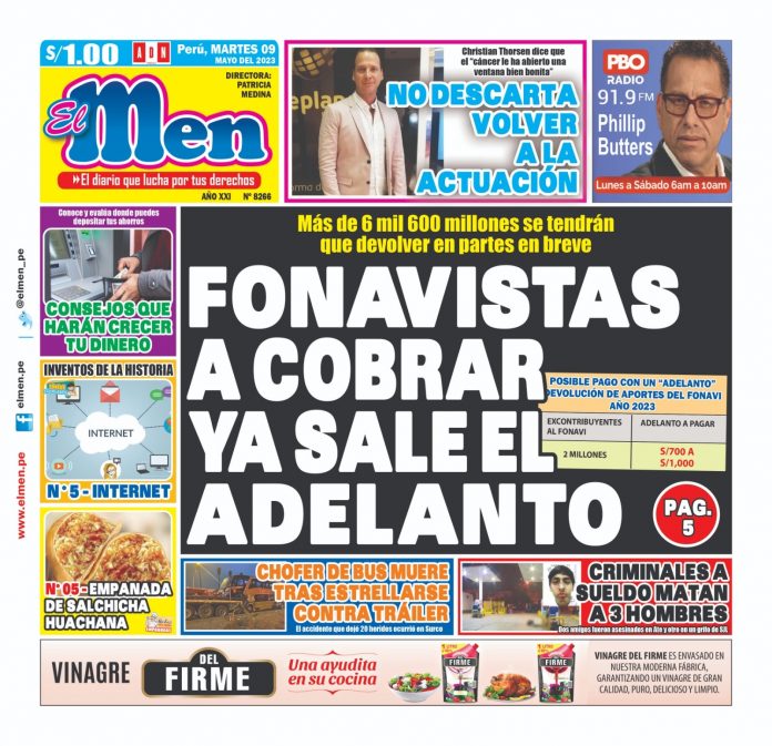 Portada impresa – Diario El Men 09-05-2023