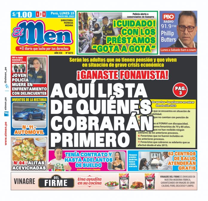 Portada impresa – Diario El Men 15-05-2023 Portada impresa – Diario El Men 15-05-2023