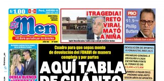 Portada impresa – Diario El Men 01-06-2023