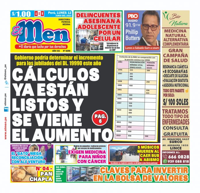 Portada impresa – Diario El Men 12-06-2023