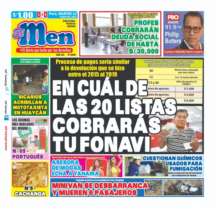 Portada impresa – Diario El Men 13-06-2023