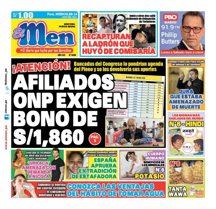 Portada impresa – Diario El Men 14-06-2023