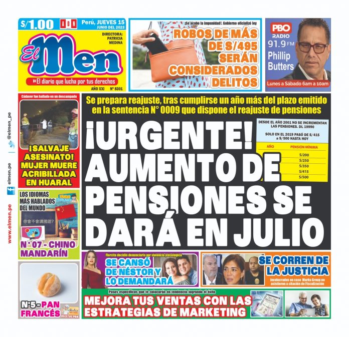Portada impresa – Diario El Men 15-06-2023