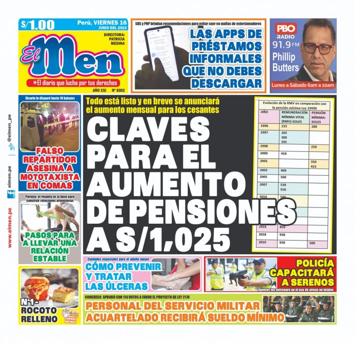 Portada impresa – Diario El Men 16-06-2023