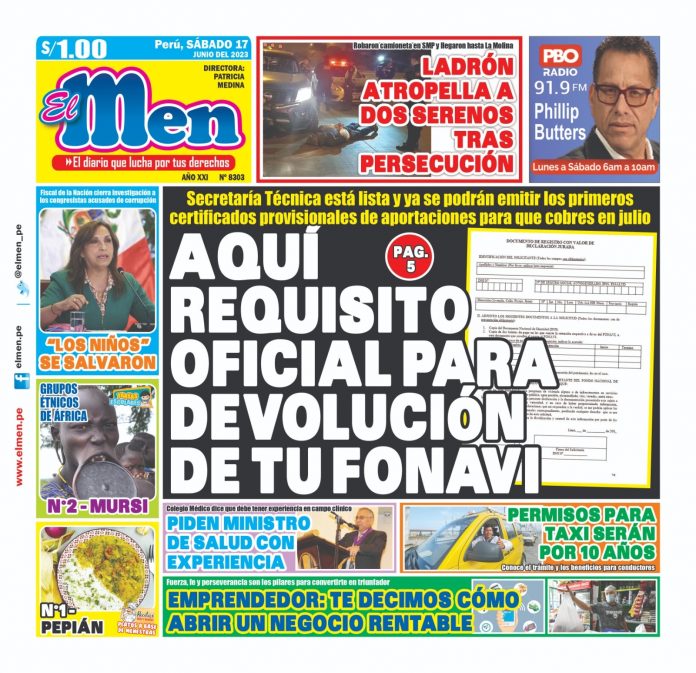 Portada impresa – Diario El Men 17-06-2023