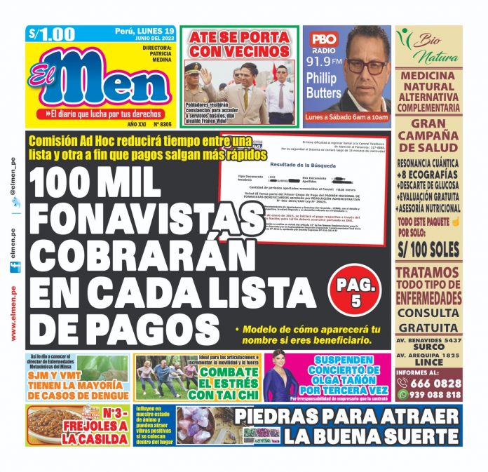 Portada impresa – Diario El Men 19-06-2023