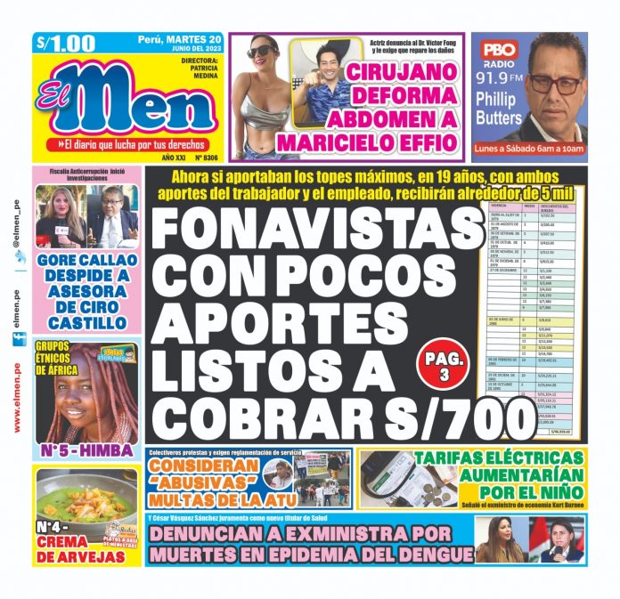 Portada impresa – Diario El Men 20-06-2023