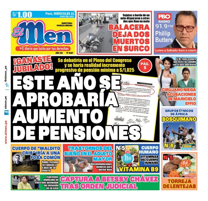 Portada impresa – Diario El Men 21-06-2023