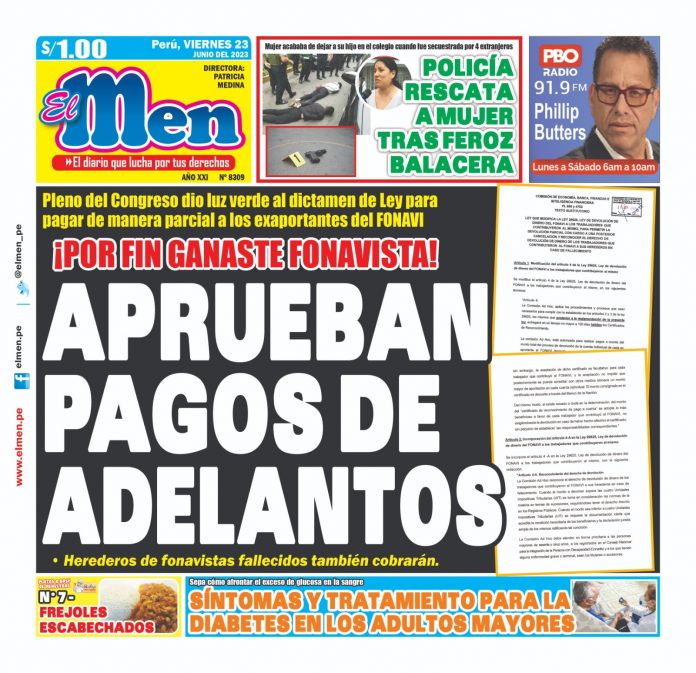 Portada impresa – Diario El Men 23-06-2023