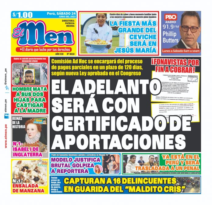 Portada impresa – Diario El Men 24-06-2023 Portada impresa – Diario El Men 24-06-2023