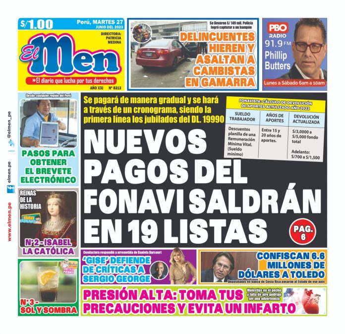 Portada impresa – Diario El Men 27-06-2023