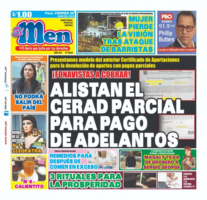 Portada impresa – Diario El Men 30-06-2023