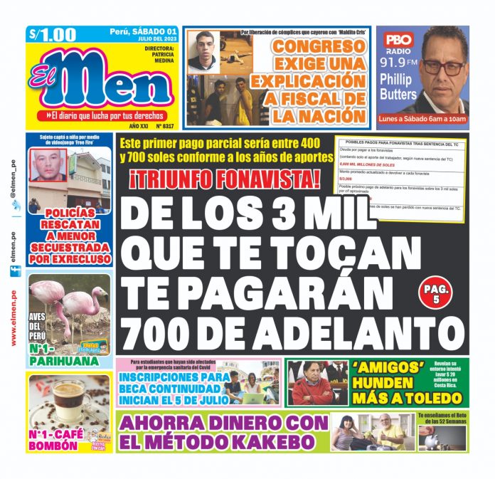 Portada impresa – Diario El Men 01-07-2023