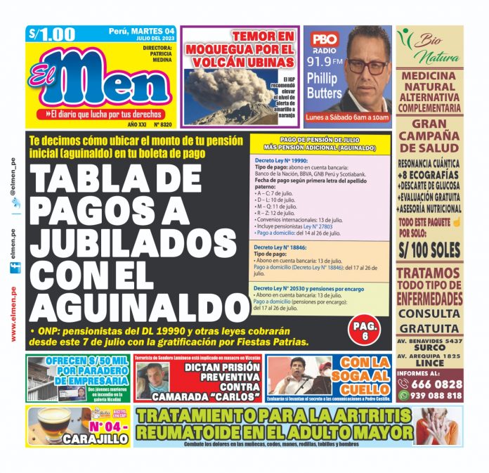 Portada impresa – Diario El Men 04-07-2023 Portada impresa – Diario El Men 04-07-2023