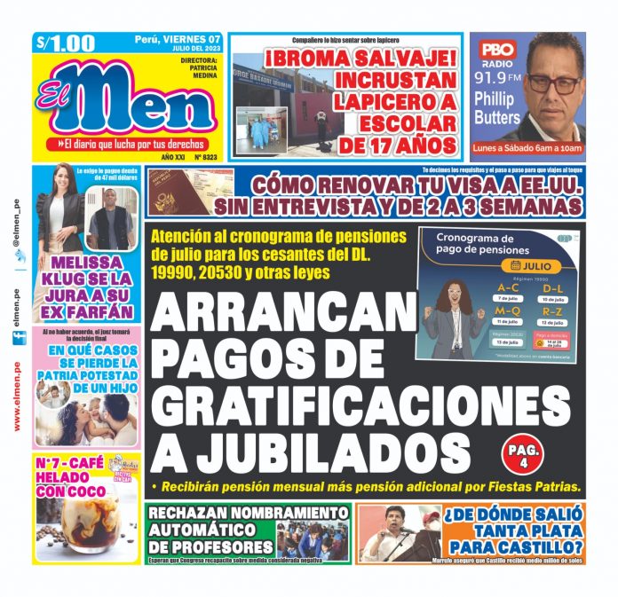 Portada impresa – Diario El Men 07-07-2023