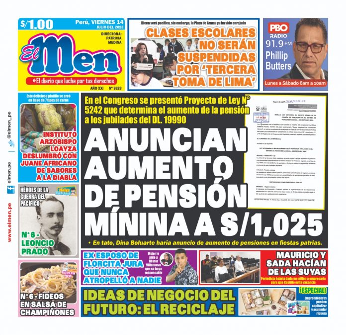 Portada impresa – Diario El Men 14-07-2023