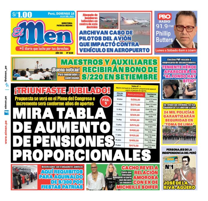 Portada impresa – Diario El Men 16-07-2023