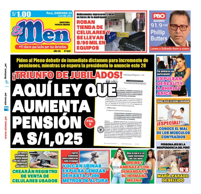 Portada impresa – Diario El Men 23-07-2023