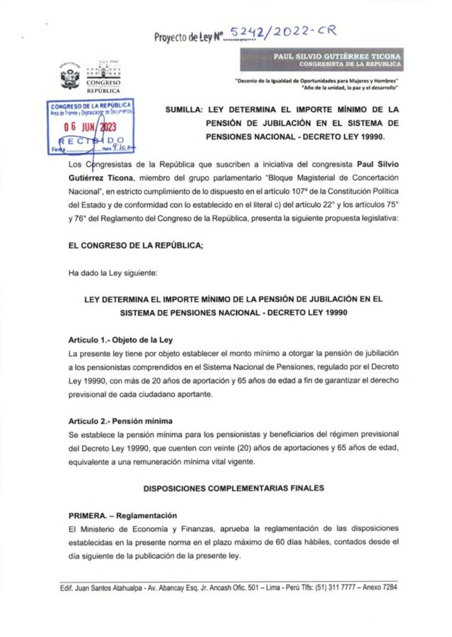 Proyecto de Ley N° 5242