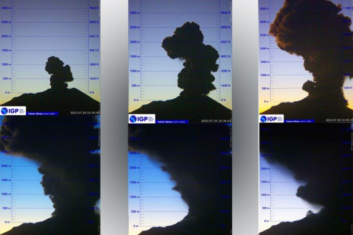 Volcán Ubinas registró fuerte explosión y expulsa cenizas hacia Arequipa