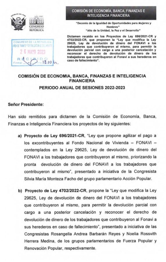 Fonavi: Carta Comisión de Economía